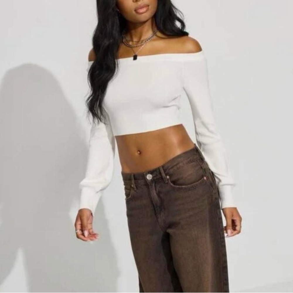 Garage Micro off the shoulder ribbed crop top